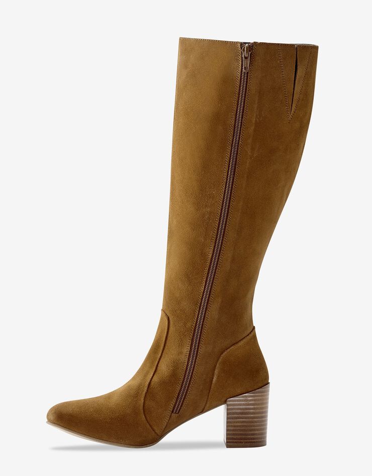Bottes à talon en croûte de cuir, beige foncé Bottes à talon en croûte de cuir, beige foncé, hi-res image number 1
