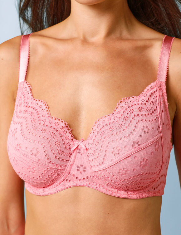 Soutien-gorge maille ajourée forme minimiseur Osilio, avec armatures flexibles (rose)