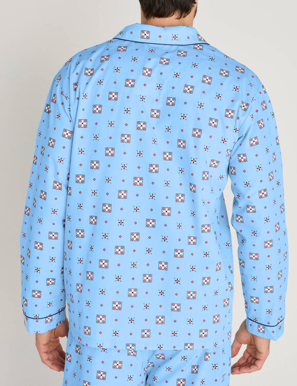 Pyjama imprim&eacute; popeline polyester/coton (bleu)