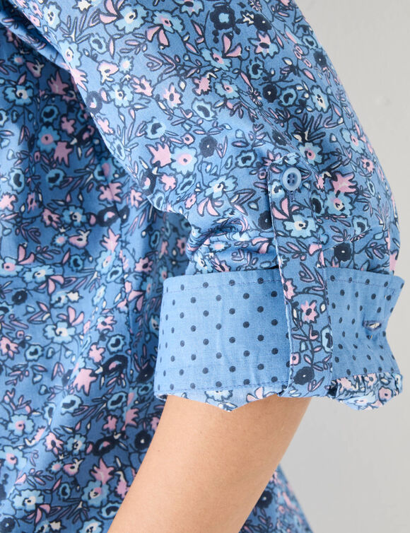 Bloes met bloemenprint (blauw / roze)