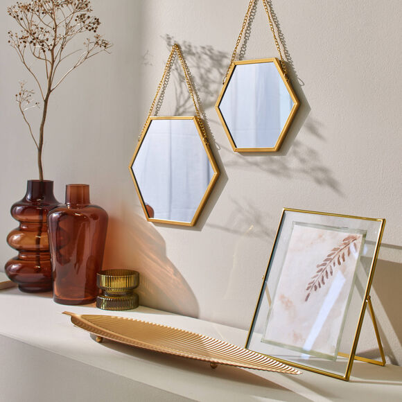 Miroir hexagonal - lot de 2 (dor&eacute;)