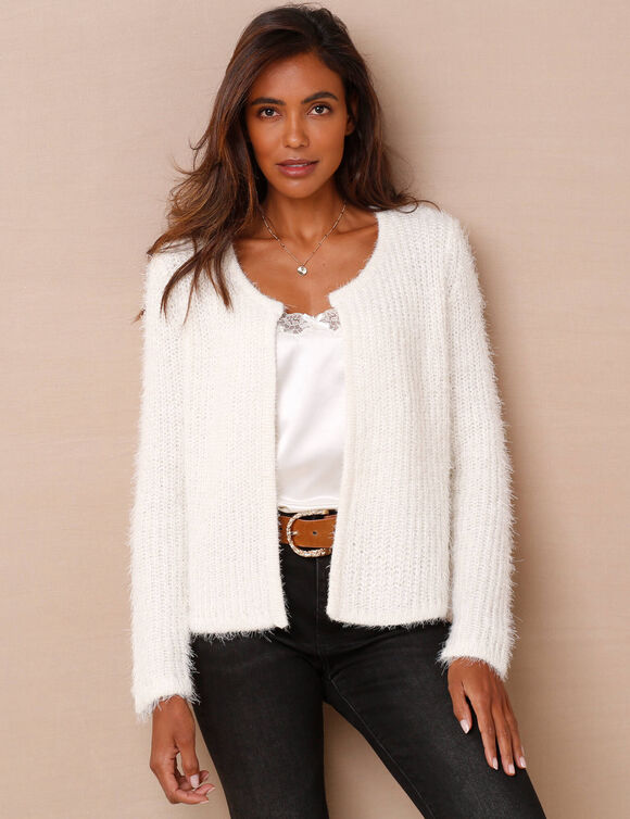 Gilet paletot, maille perlée fantaisie (naturel)