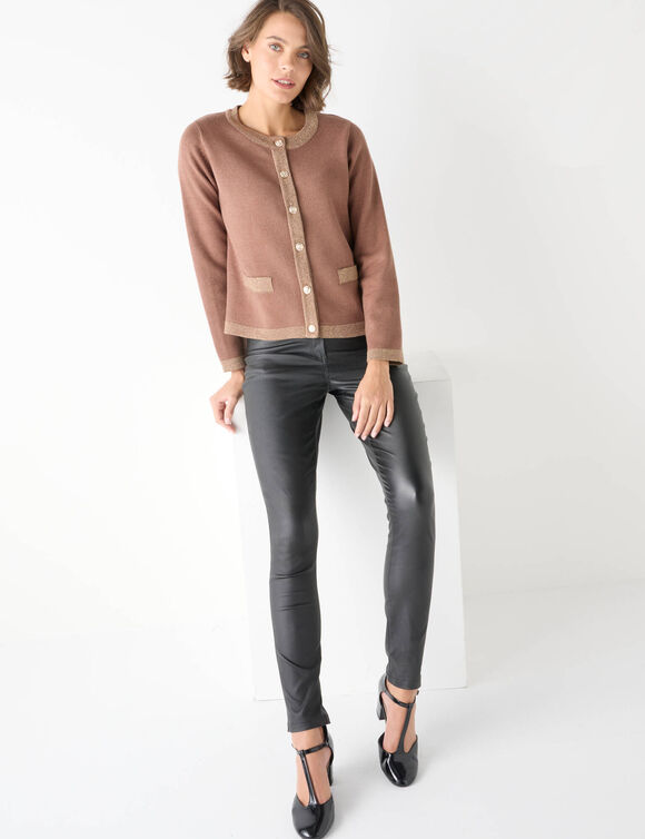Cardigan boutons dorés, détails brillants (noisette)