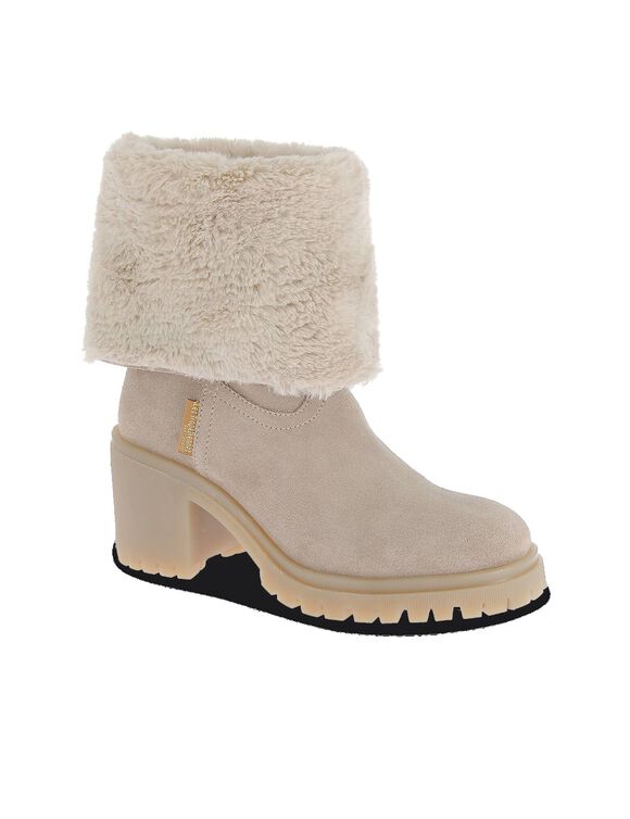 Boots in splitleer met perforaties - bruin (zandkleur)