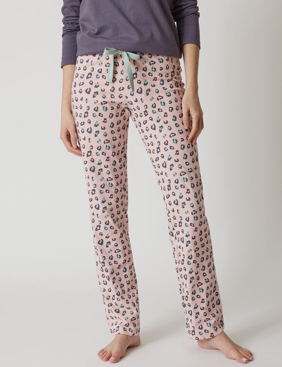 Pyjamabroek in katoen met print "Beautiful" (roze)