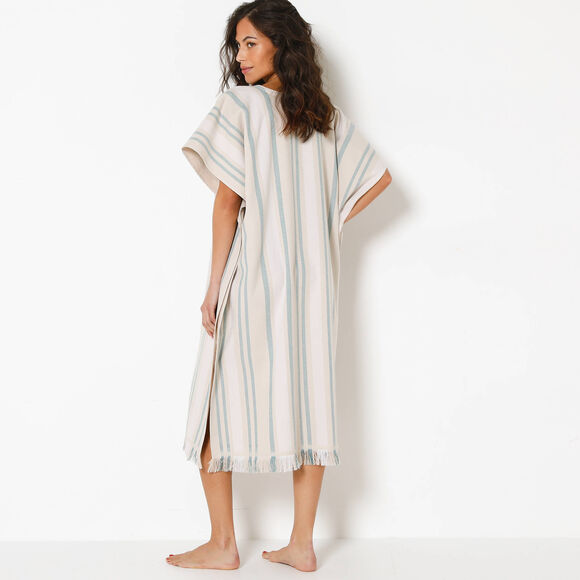 Poncho de plage tiss&eacute; rayures doubl&eacute; &eacute;ponge (zandkleur / laguneblauw)