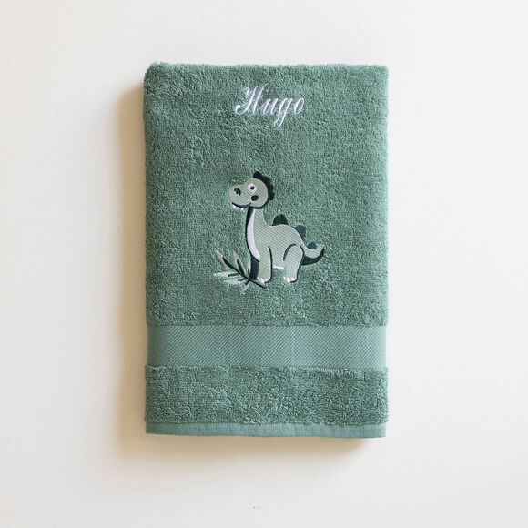 Collection éponge enfant brodée personnalisable dinosaure coton - 380g/m2 (eucalyptus)