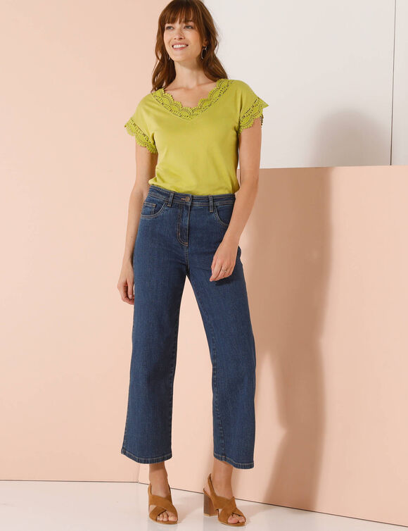 T-shirt uni col V macramé (anis)