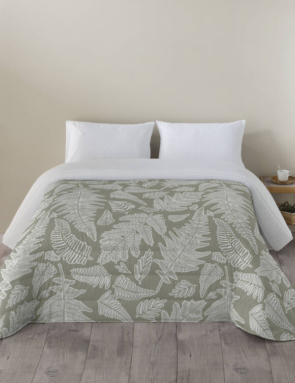 Couette microfibre imprimé Herbier 200 g/m² (vert / beige)