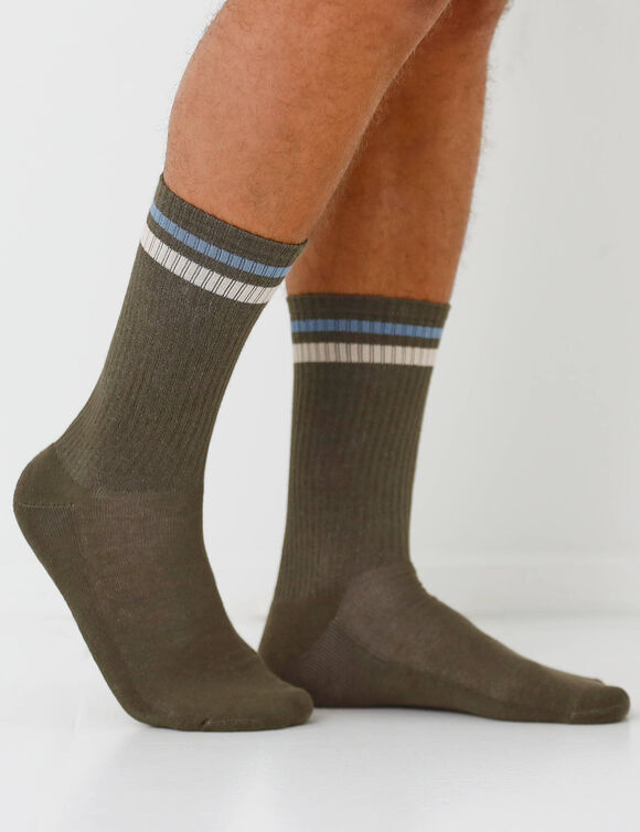 Chaussettes c&ocirc;tel&eacute;es - lot de 3 paires (bleu / vert)