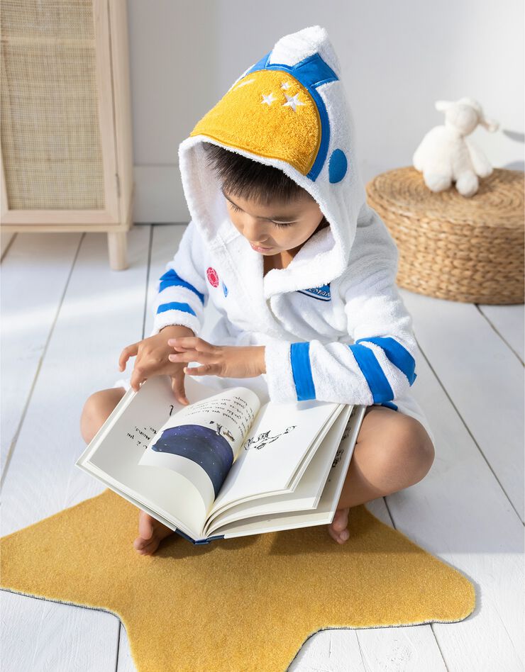 Peignoir de bain enfant astronaute éponge coton - 340g/m2 (blanc)