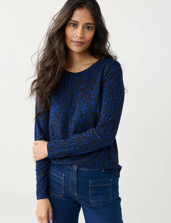 T-shirt met dierenhuidprint, stretch (blauw / zwart)