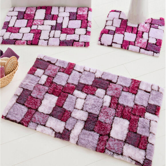 Tapis de bain mosaïque toucher peluche (violine)