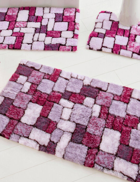 Tapis de bain mosaïque toucher peluche (violine)