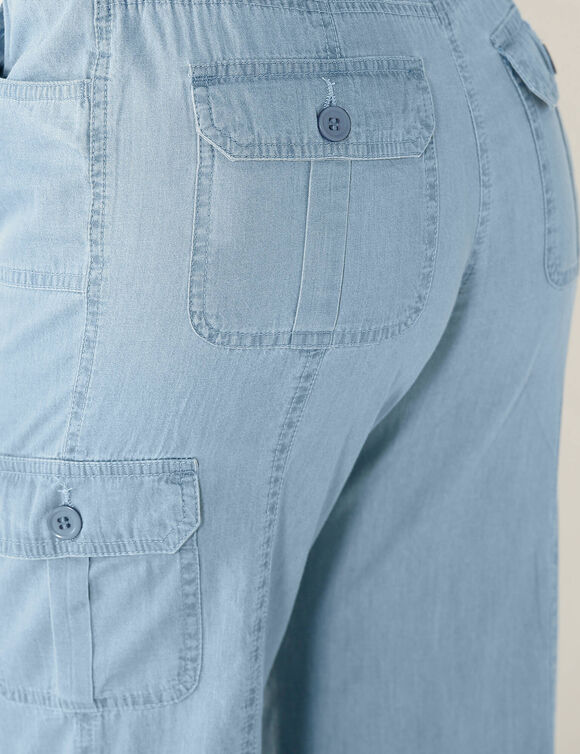 Pantacourt denim ceinture maille (bleached)