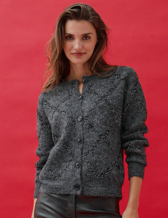 Gilet en maille jacquard brillante (anthracite)