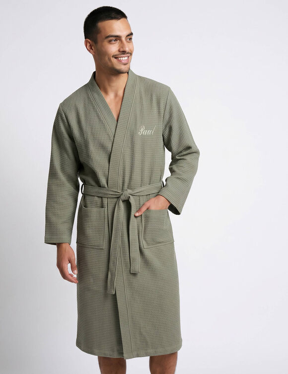 Peignoir de bain mixte col kimono &agrave; personnaliser - coton nid d'abeille 240 g/m&sup2; (kaki)