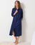 Robe de chambre longue en polaire, col Claudine (marine)
