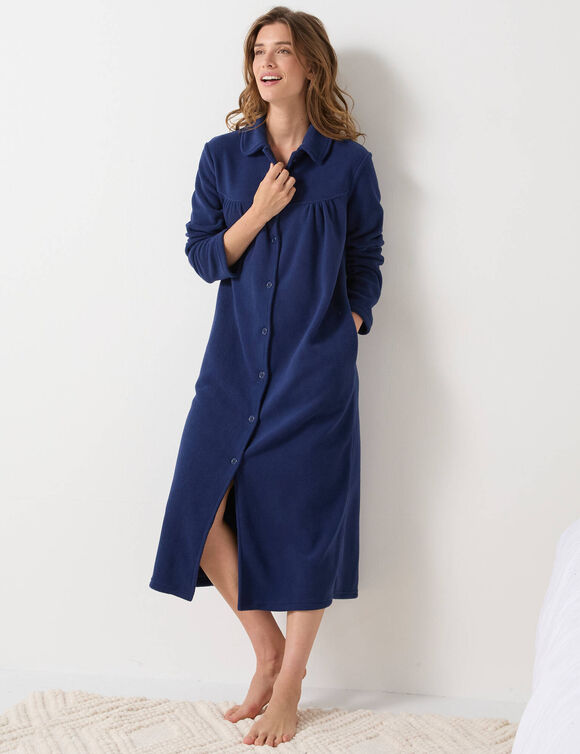 Lange kamerjas in fleece, Claudinekraagje (marine)