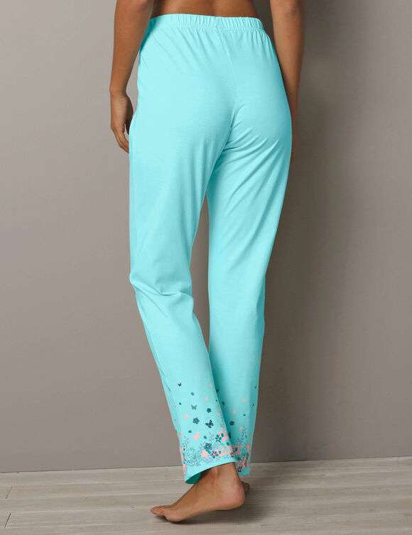 Broek met landelijk bedrukt motief &ndash; jersey van katoen (aqua)