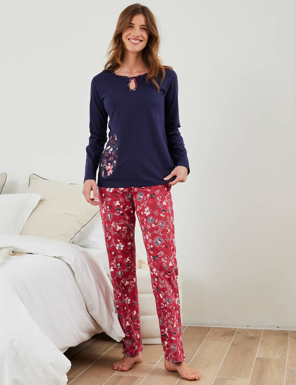 Pantalon pyjama imprimé floral (rouge / marine)
