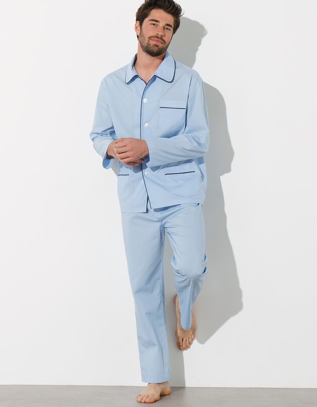 Pyjama in effen popeline van polyester/katoen (lichtblauw)