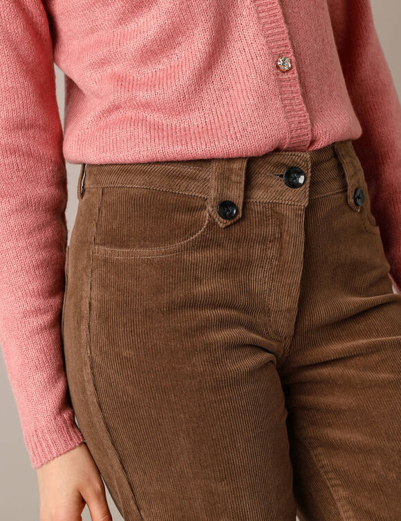 Pantalon large droit, velours côtelé (taupe)