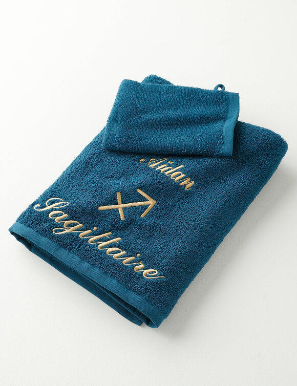 Serviettes de bain brod&eacute;es signe astrologique, &agrave; personnaliser - 420g/m2 (sagittaire)