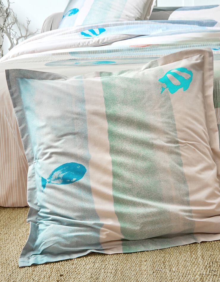 Linge de lit Aqua en coton imprimé poissons, bleu Linge de lit Aqua en coton imprimé poissons, bleu, hi-res image number 1