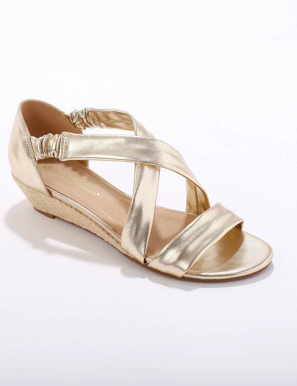 Elastische sandalen met sleehak, kunststof (goudkleurig)