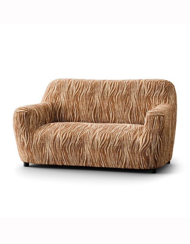 Housse bi-extensible microfibre imprimé vagues pour fauteuil et canapé (chocolat)