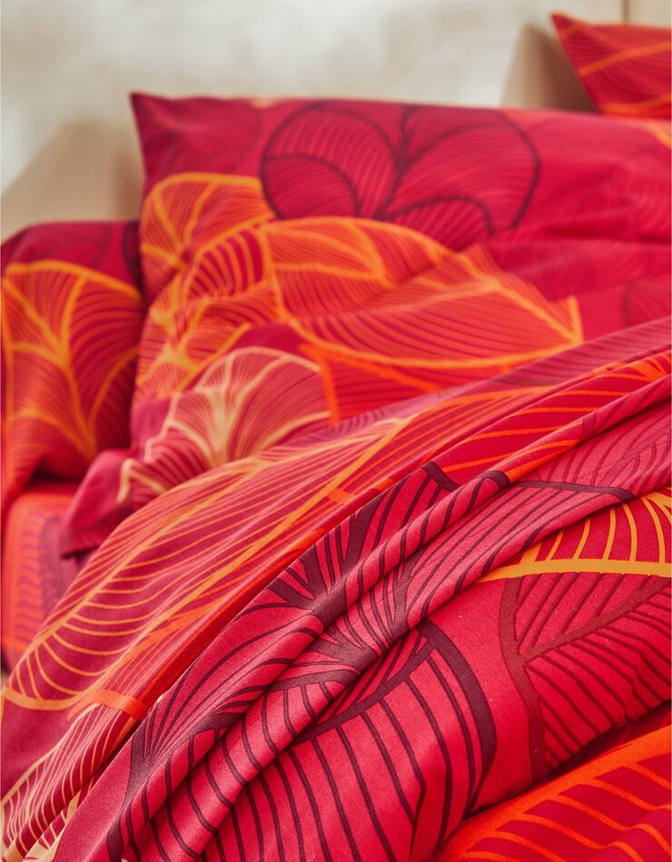 Linge de lit Elsa en polycoton à motifs feuilles, rouge, hi-res image number 4