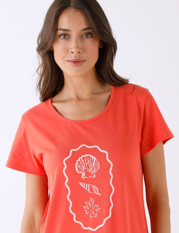Chemise de nuit longue, motif coquillages  (corail)