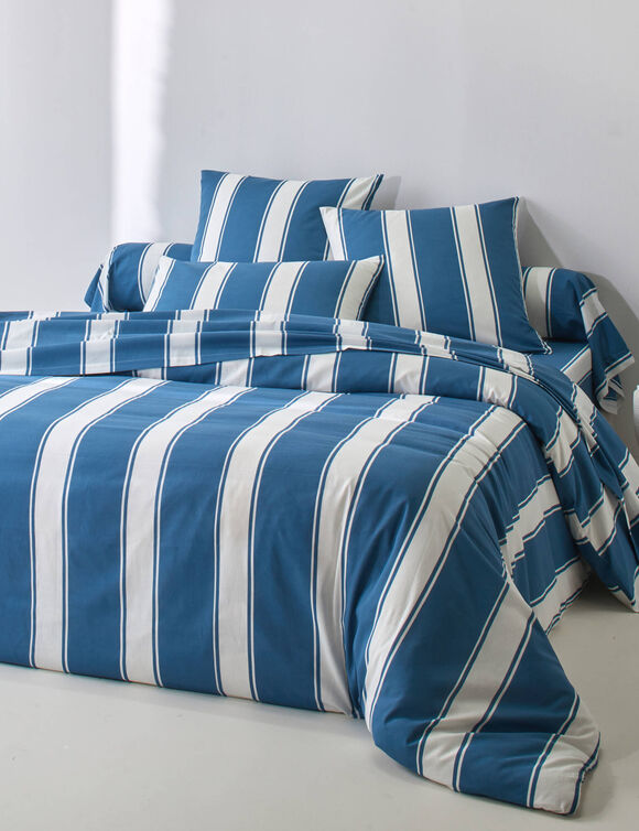 Linge de lit Transat en coton imprim&eacute; (bleu)