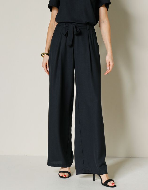 Pantalon uni large et fluide (noir)