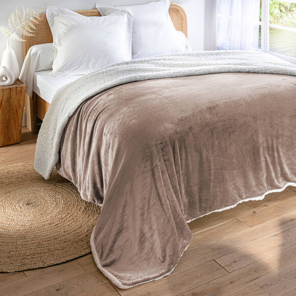 Dubbelzijdige deken van fleece en sherpa (taupe)