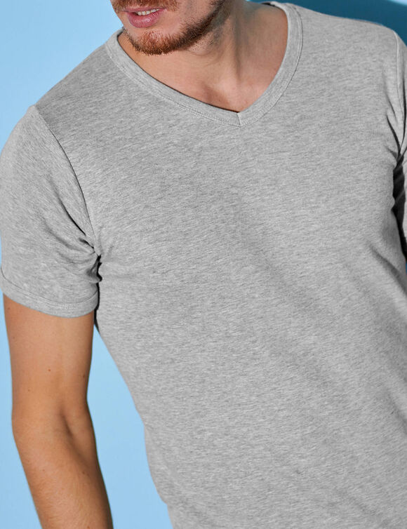 T-shirt met V-hals - herenondergoed, set van 3 (chiné grijs)