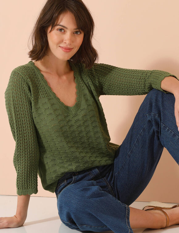 Pull ajouré fantaisie (kaki)