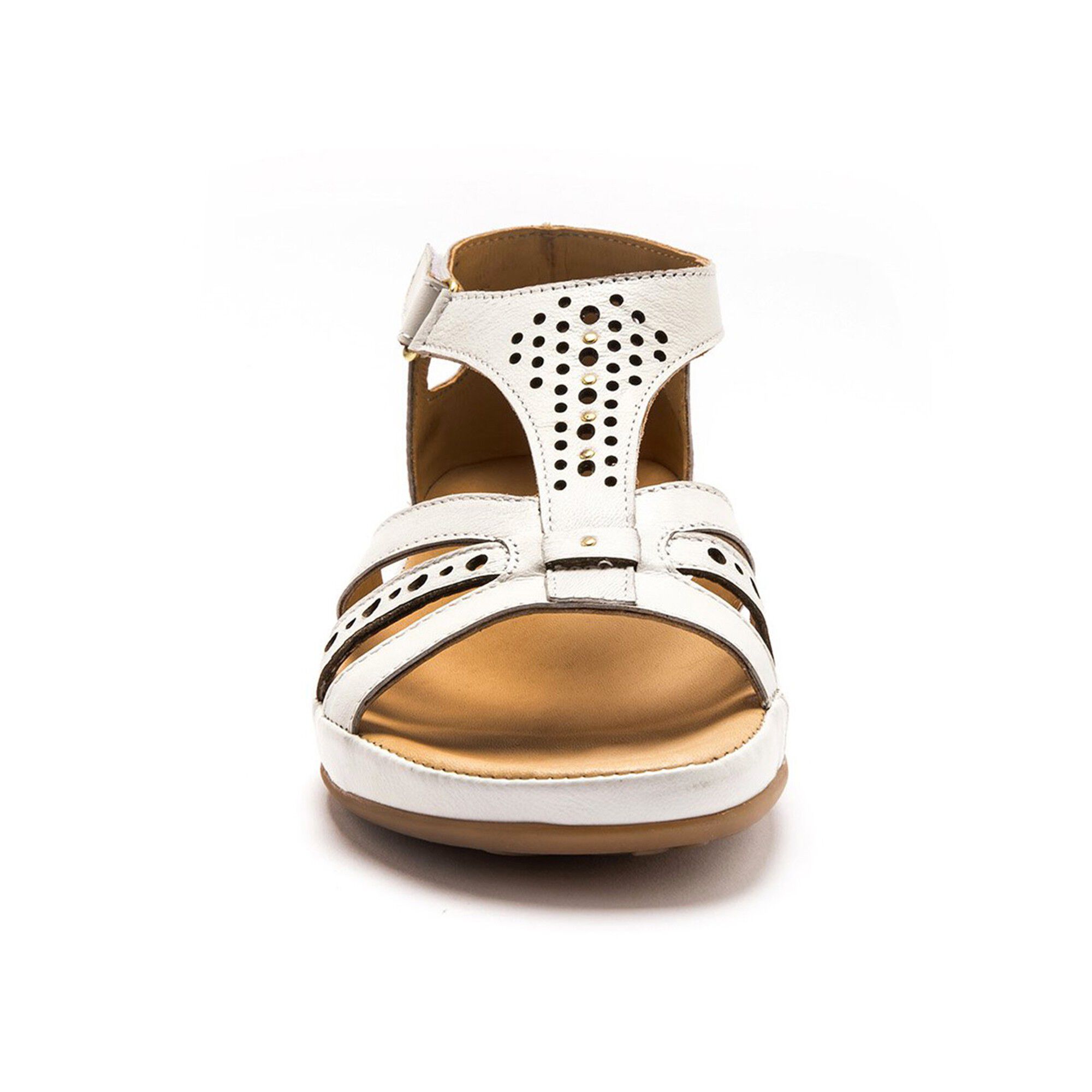 Sandalen in opengewerkt leer met scratchsluiting - extra breed, wit |  Blancheporte