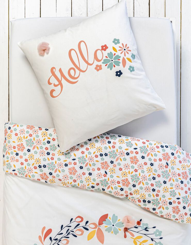 Bedlinnenset Hello met bloemen in tule - katoen (roze / wit)
