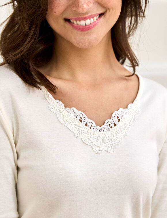 T-shirt chaleur manches longues col en dentelle - lot de 2 (ivoire)