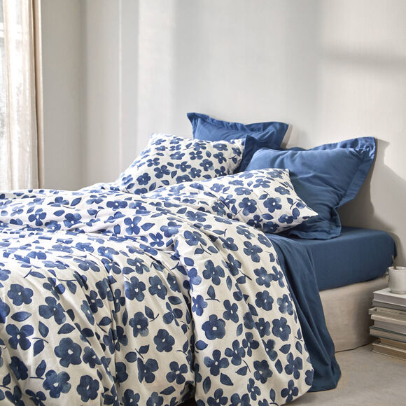 Bedlinnen Petunia in bedrukt flanel (blauw)