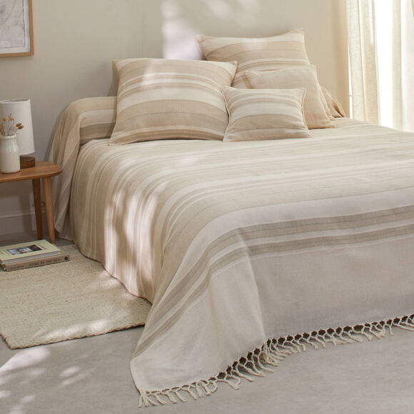 Plaid jet&eacute; multicolore coton tissage artisanal (sable)