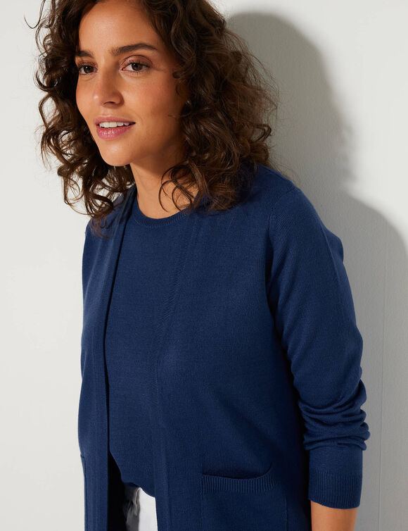 Gilet porter ouvert, maille toucher doux (marine)