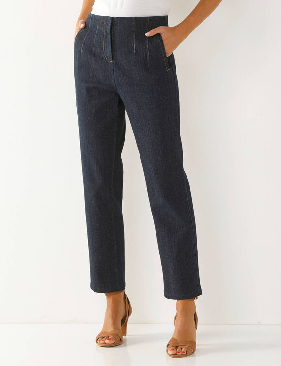 Steungevende 7/8-jeans, hoge taille (raw)