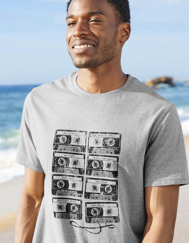 T-shirt met ronde hals, geplaatste print en used effect (chiné grijs)