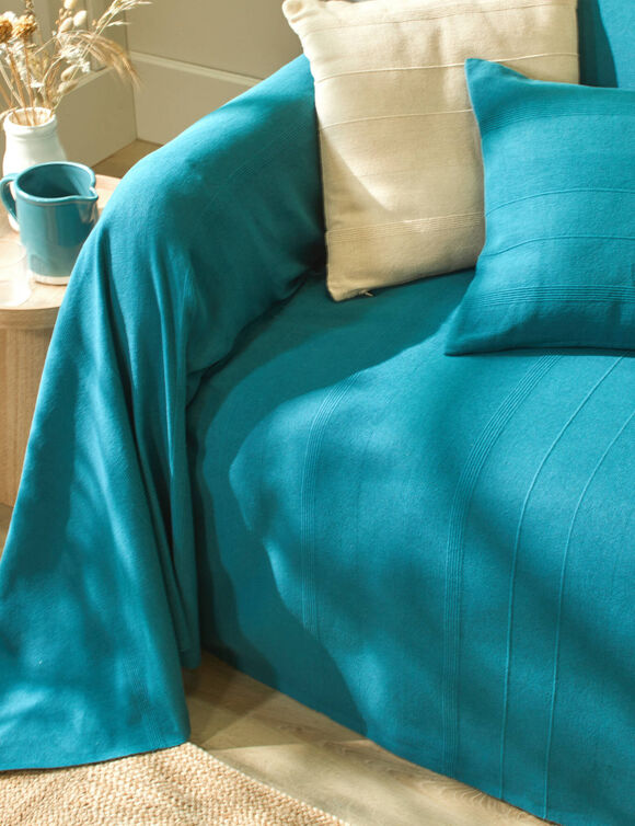   Plaid ou jeté uni coton tissage artisanal (bleu canard)