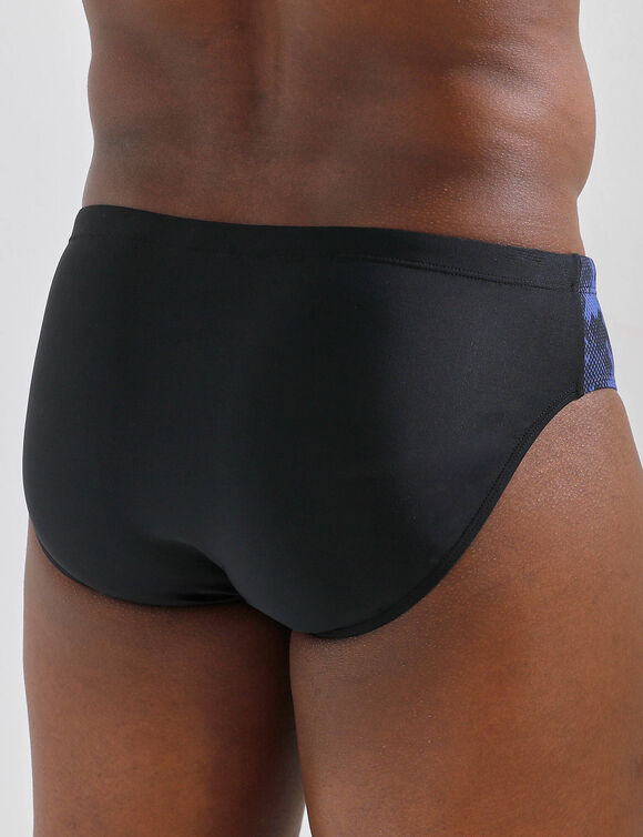 Slip de bain motif graphique c&ocirc;t&eacute;s (noir / bleu)