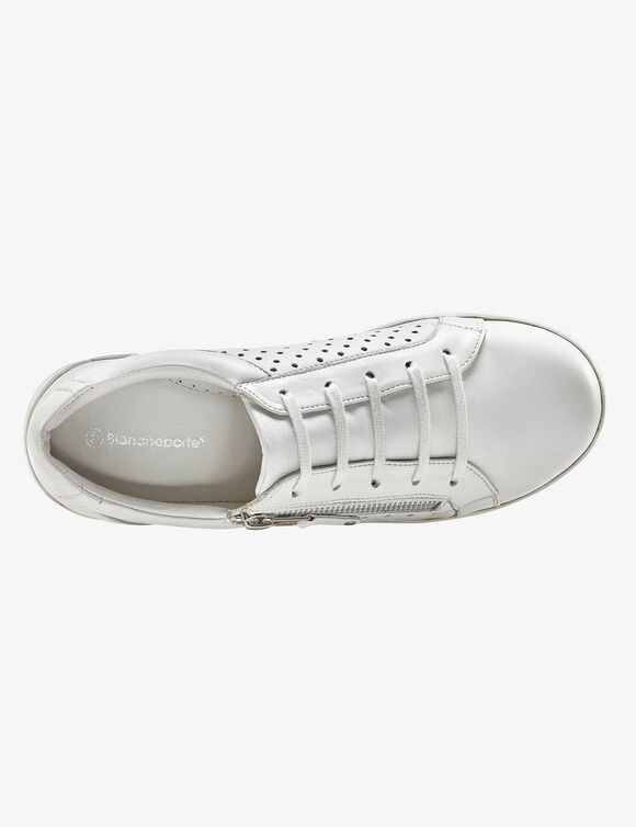 Sneakers in geperforeerd leer met rits (wit)