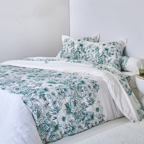 Bedlinnen Lydia, in bedrukt katoen (groen)